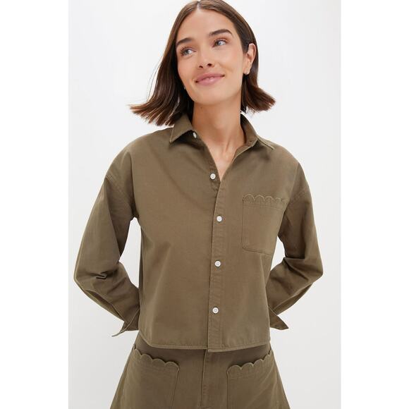 TUCKERNUCK Army Green Chino Cropped Jasper Button Down NWT L - Picture 1 of 6